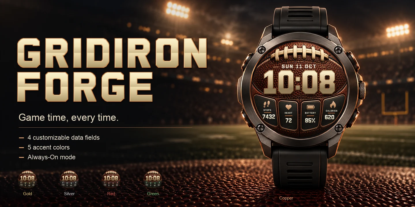 Gridiron Forge on a watch, stadium lights at night