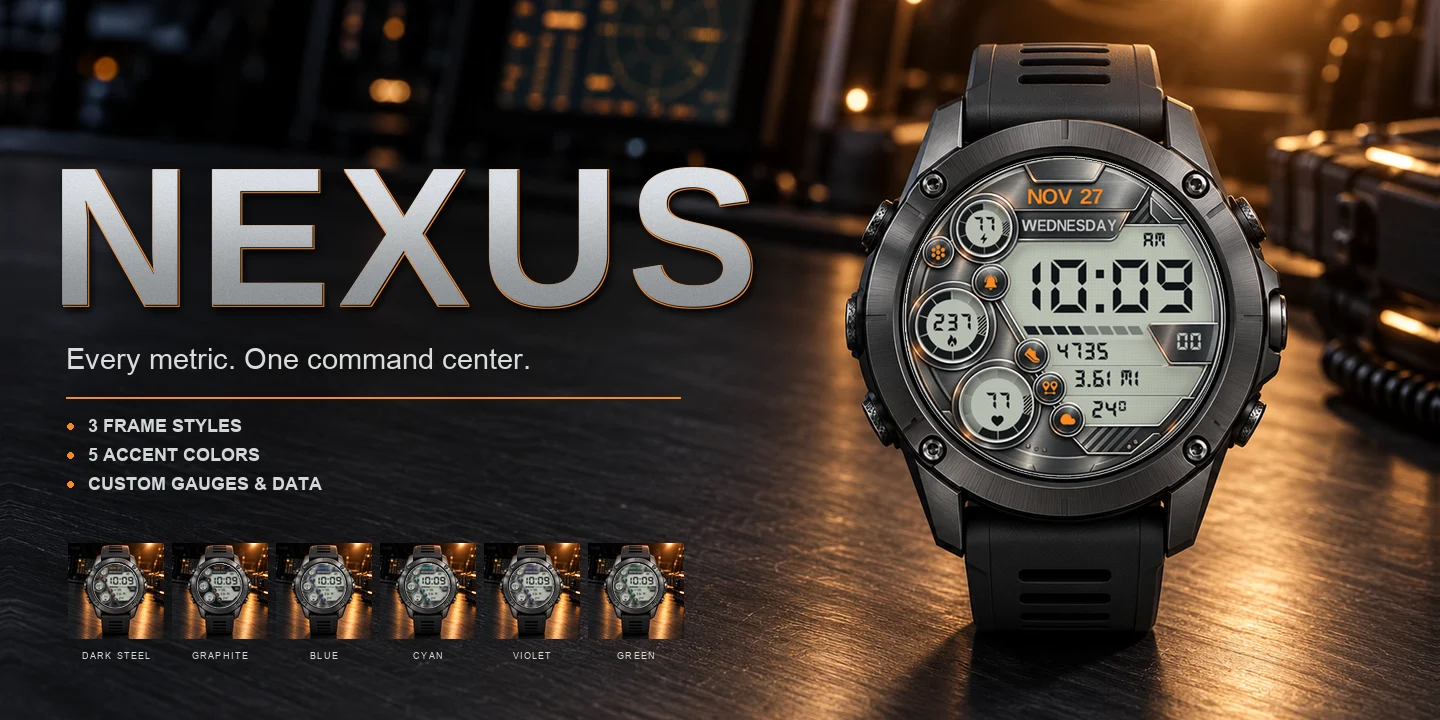 Nexus on a watch in a dark workshop