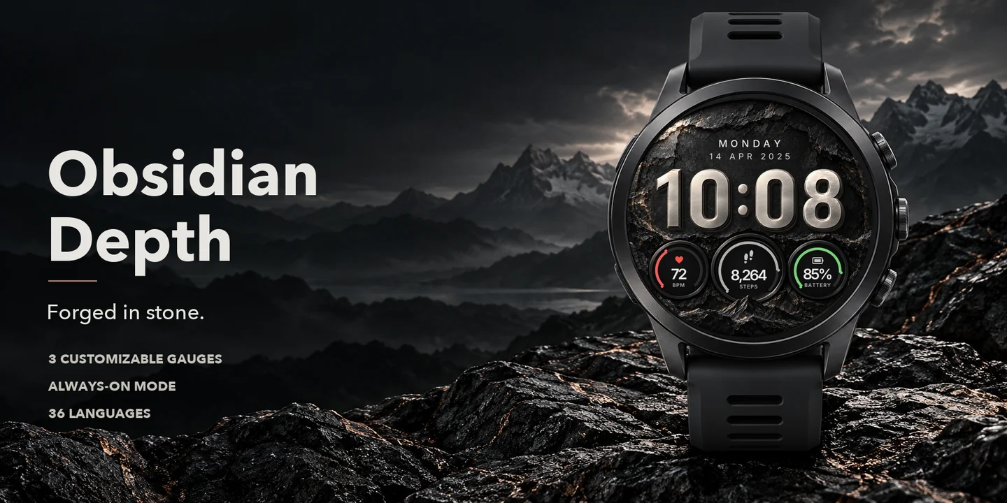 Obsidian Depth sur une montre, roches sombres de montagne