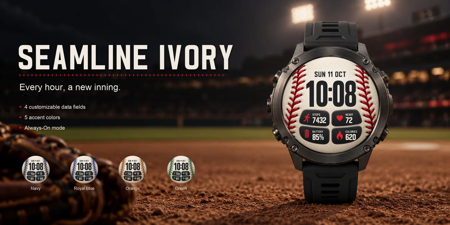Seamline Ivory an einer Uhr, Baseball unter Stadionlicht