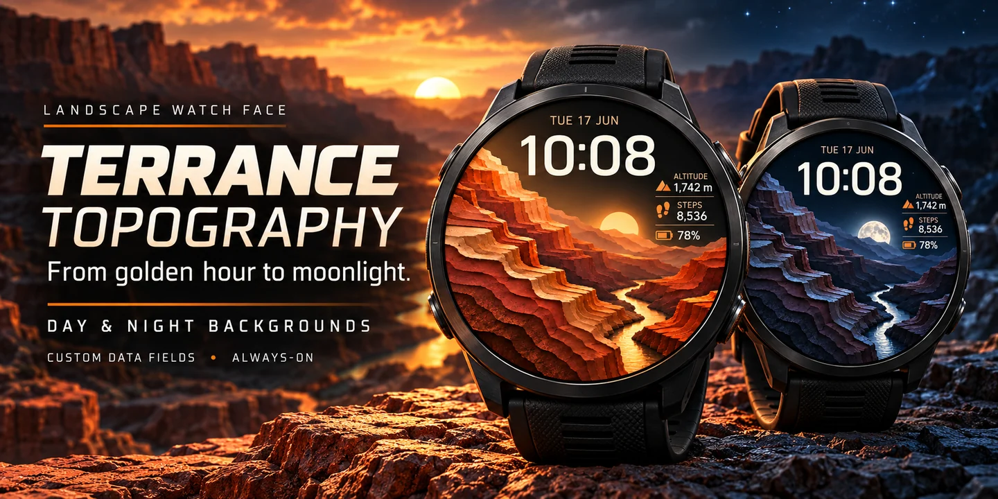 Terrance Topography en dos relojes, día y noche