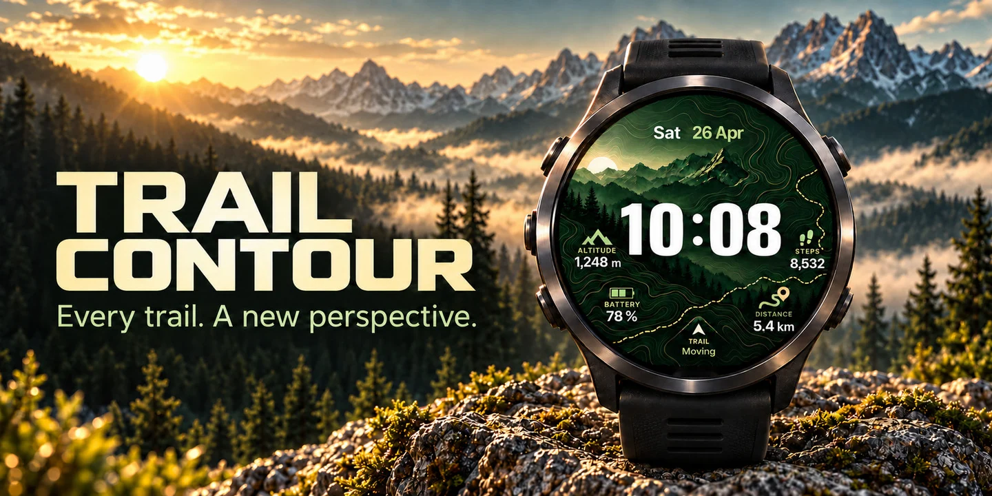 Trail Contour sur une montre, montagnes au lever du soleil
